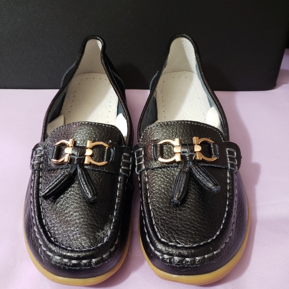 Women's black loafers women's flats women's sandals shoe comfortable shoe heels - Picture 2 of 5